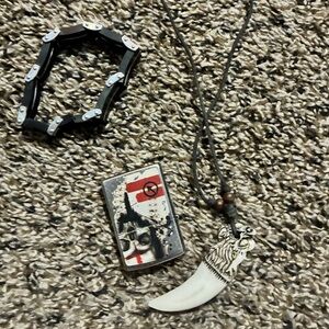 Black and Silver Bracelet Men's Jewelry Lot With Zippo